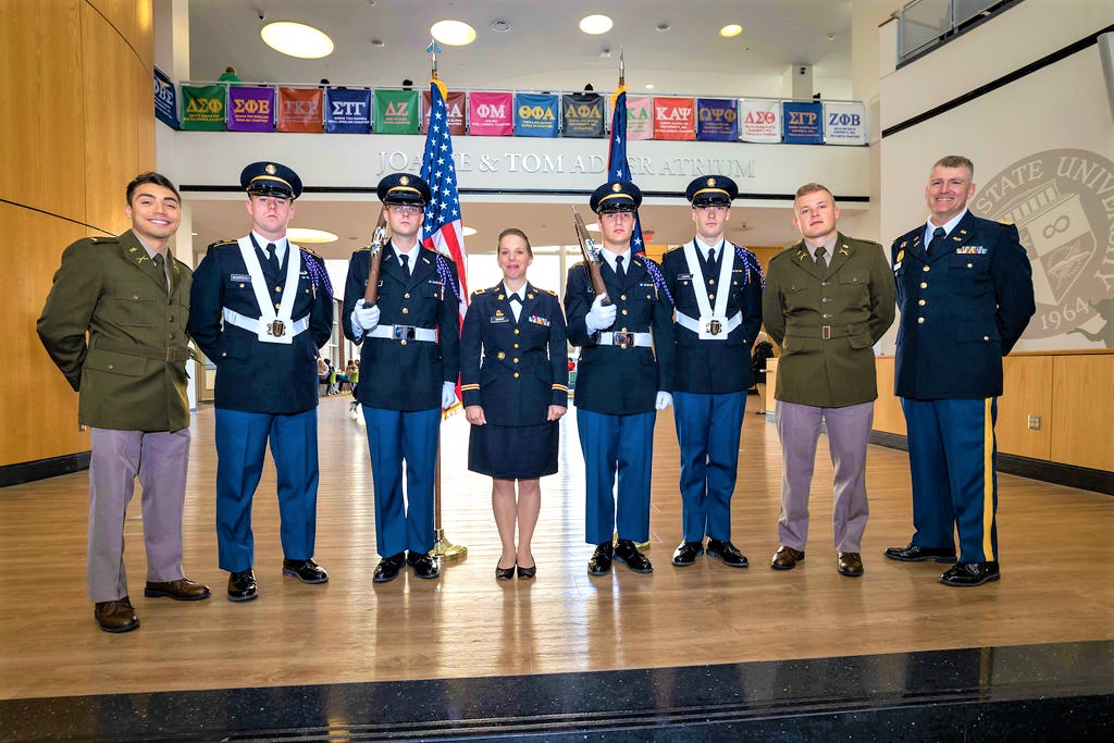 guest speakers at the Honoring Women Who Served event in the Student Center Atrium.?Attendees heard the experiences of women veterans during this special observance, which began with the traditional flag placement by military color guard and trumpet reg